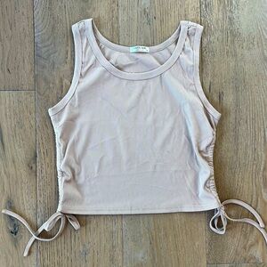 Ekouaer Ribbed Tan Crop Tank Top Women Medium Summer Set Lounge Going Out
